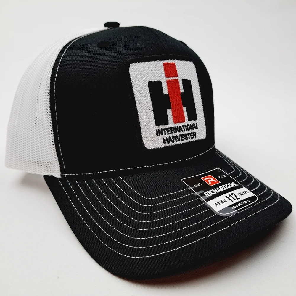 International Harvester Richardson 112 Trucker Mesh Snapback Cap Hat Black White